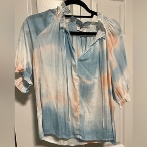 EUC Current Air Blouse in light blue and peach tie dye